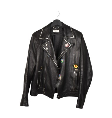 Saint Laurent Leather Men Jacket Pin Biker SLP Size IT52/L, S1391
