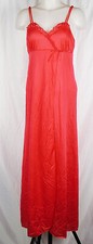 VTG KOMAR Red Antron Nylon Nightgown - Floor Length Faux Wrap - Made in USA - S