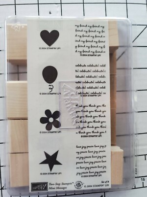 Stampin' Up  2004 Two Step Mini Messages 8 Rubber Stamp Wood Mounted Retired