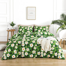 Green Botanical Duvet Cover Queen 100 Cotton Sage Cute Floral Duvet Cover 3 Pcs