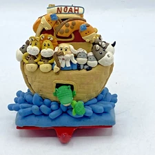 Vintage Noah's Ark Christmas Stocking Hanger/Holder Resin/Cast Iron Colorful