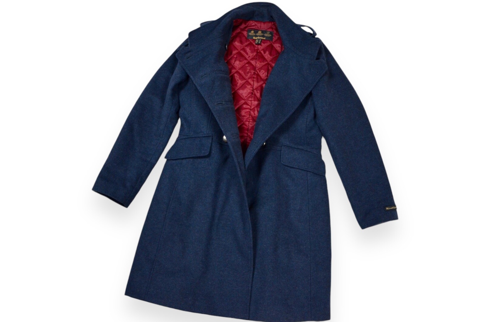 Women's Barbour Coat Watercraft Blue Wool Cashmere England Size 14