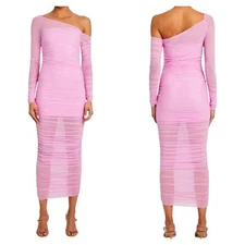 Ser.o.ya Chantae Mesh Dress Pink Cherry Blossom Size Small NWT One Shoulder Midi