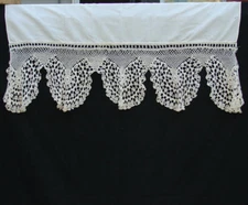 Antique MANTEL or DRESSER SCARF 10"x42" w/13" Crocheted Front Edge b1-17