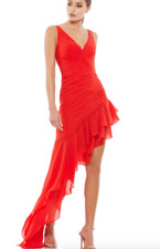 MAC DUGGAL 49487 ASYMMERTICAL RUFFLE V-NECK CHIFFON RED GOWN 4