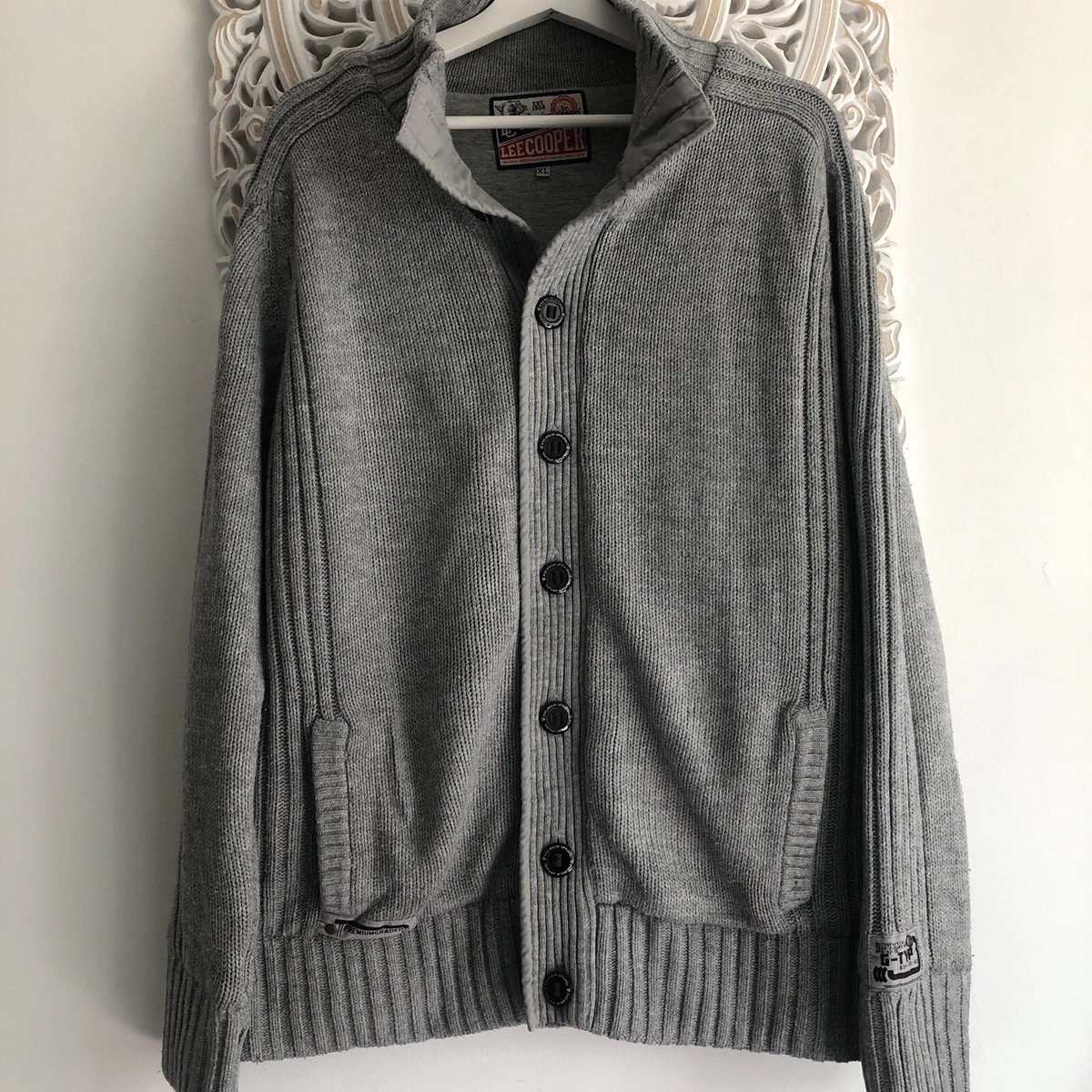 Men s Lee Cooper Cardigan XL Light Grey Fully Lined Long Sleeve eBay