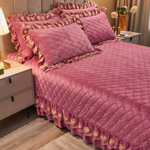 Embroidered Thick Crystal Velvet Bedspread Set Quilted Queen King Size Coverlets - Picture 53 of 68