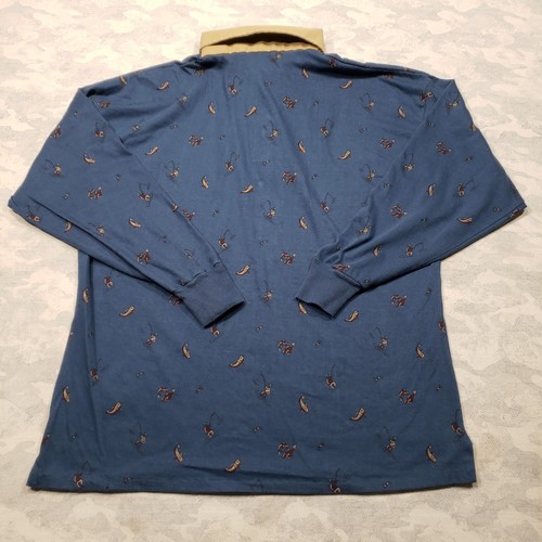 Vintage Woolrich Polo Shirt Mens Large AOP Fish Print Long Sleeve Fishing - Picture 7 of 11