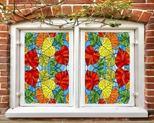 3D Red Leaves O2171 Window Film Print Sticker Cling Stained Glass UV Block Fa