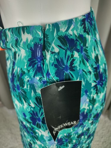 Gonna donna Jones Wear blu, verde floreale foderata con zip laterale A-Line taglia 12 (nuova con etichette) - Foto 11 di 11