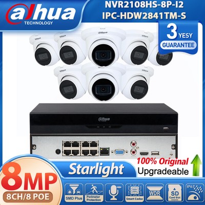 NEW ! Dahua 8CH 8 POE NVR 8MP 4K Starlight MIC Security IP Camera System Lot