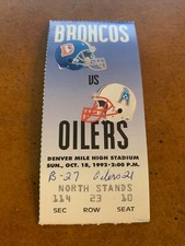 1992 Denver Broncos v Houston Oilers Football Ticket John Elway Comeback Game