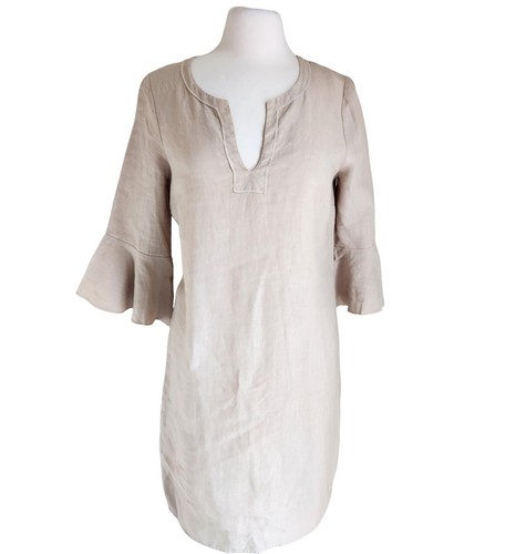 Three Dots XS High-low Cream 100% Linen Knit Midi Dress | eBay