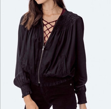 Lovestitch Briar Satin Embroidered Black Bomber Jacket Women’s Medium