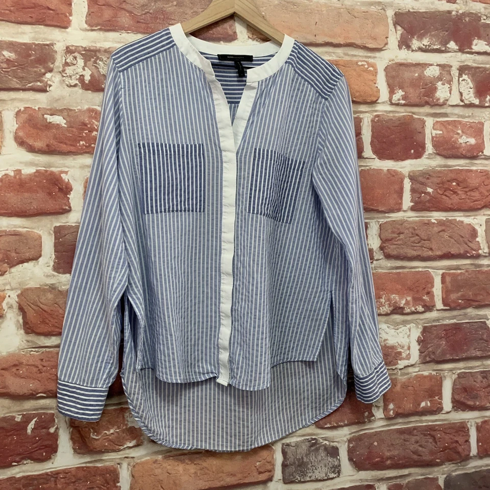 Blusa Bcbgmaxazria Randi Top Mujer Mediana Azul Blanco Rayas Informal Alta Baja Foto 2 de 4