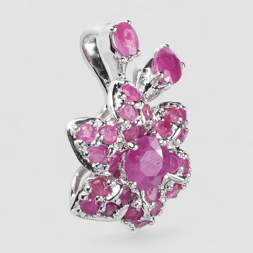 Siam! Pinkish Red Ruby 925 Sterling Silver White Gold Plated Handmade Pendants - Picture 3 of 7