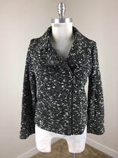 Banana Republic M 8 P Black White Boucle Moto Jacket Knit Cotton Excellent