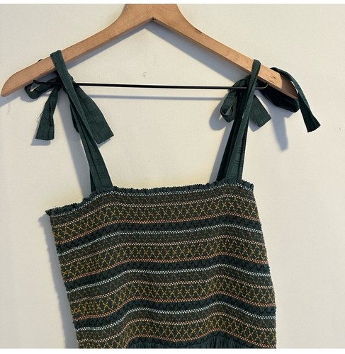 THE GREAT Kleid Medium 2 Palmblatt grün gesmokt ärmellos Sommerkleid wunderschön - Bild 14 von 23