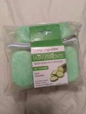 3 Pack SKINUTRIENTS Cool Cucumber  60+ WASHES BODY WASH IN A SPONGE  Travel  Bag