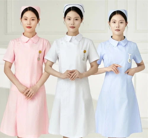 Women Nurse Dress Doctor Beautician Lab Long Coat Doll Collar Work Clothes - Picture 3 of 17