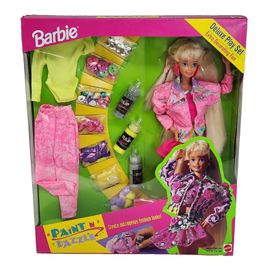 VINTAGE 1993 PAINT N DAZZLE BARBIE DOLL PLAY SET MATTEL LONG HAIR # 10966 NEW