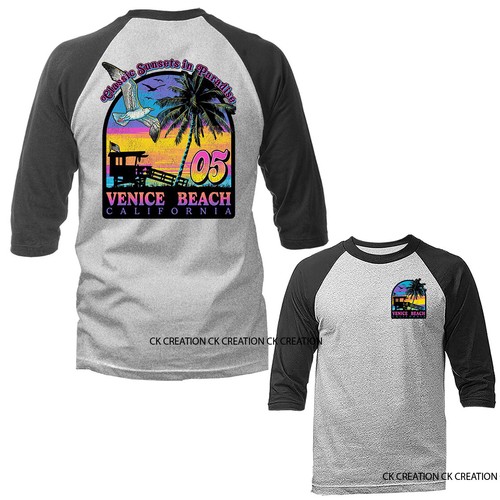 Puesta de sol clásica en Paradise Venice Beach California manga 3/4 Raglan - Imagen 5 de 6