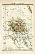 Kilimandscharo Kibo Tansania Ostafrika antike Landkarte Lithographie ca. 1904