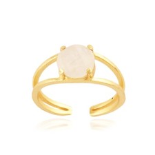 Double Layer Rainbow Moonstone Ring Yellow Gold Plated Prong Set Adjustable Ring