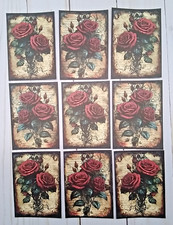 9 Gothic Roses Handmade Journal Cards Scrapbooking Junk Journals Crafts Parties