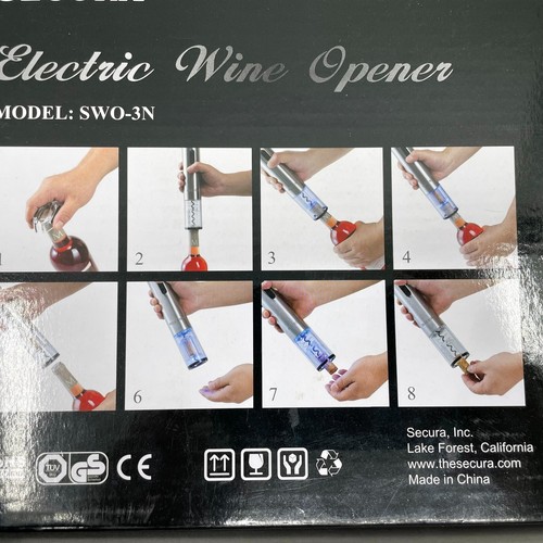 Secura Electric Wine Opener Model SWO-3N Wine Opener Foil Cutter Rechargeable - Picture 8 of 9