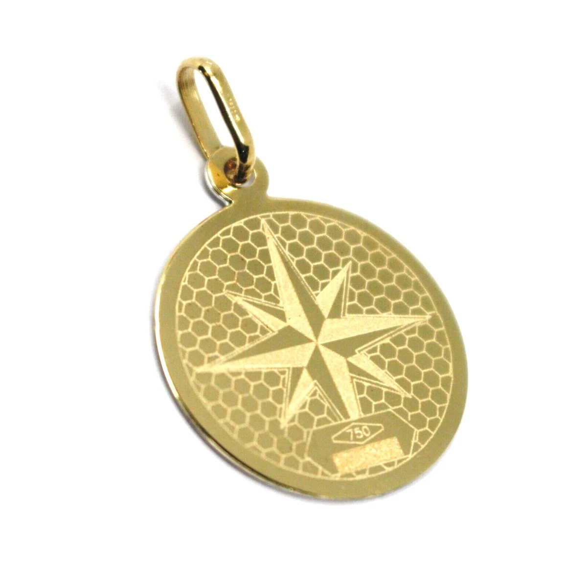 18K YELLOW WHITE GOLD COMPASS WIND ROSE PENDANT DIAMETER 1.8 CM