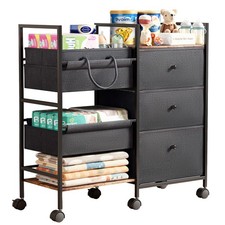 2-in-1 Baby Diaper Caddy Organizer Storage 3-Tier Rolling Cart w/ Dividers Grey