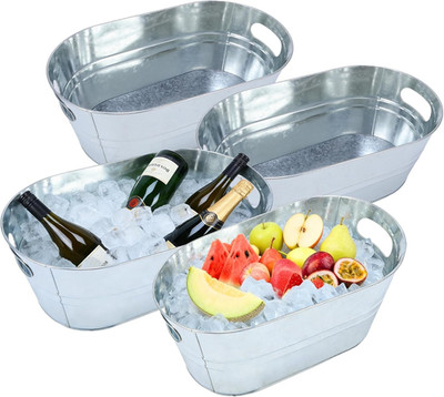 4 Pack 3 Gallon Galvanized Tub, Ice Buckets for Parties, Beverage Tubs for Parti
