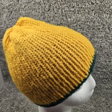 Handmade Knit Beanie Hat Toque Toboggan Size 2-6 Year Green/Gold Double Layer
