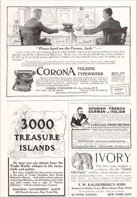 Corona Folding Typewriter 1915 Vintage Print Ad Black White