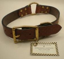 MacKenzie-Childs Embossed Leather Pet Dog Collar New USA Made Chestnut Large