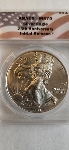 2011 American Silver Eagle Coin MS70 - 25th Anniversary Initial Release