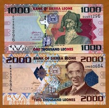 SIERRA LEONE Set 2 pcs 1000 2000 Leones 2010-2013 Uncirculated