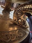 Vintage Ram Head Zodiac Globe Desk Clock Brass Tone Rotating Orb Wood Base — photo 5