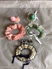 PINK DISCO PRINT AZALEA RUFFLE COLLAR AND HAT HANDCRAFTED FOR TEDDY BEARS