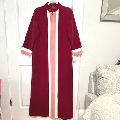 Vintage Vanity Fair Lounge Dress Robe Burgundy 70s Hostess Gown Deadstock NWT