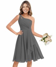 One Shoulder Short Chiffon Bridesmaid Dress Ruffles Keyhole Formal 