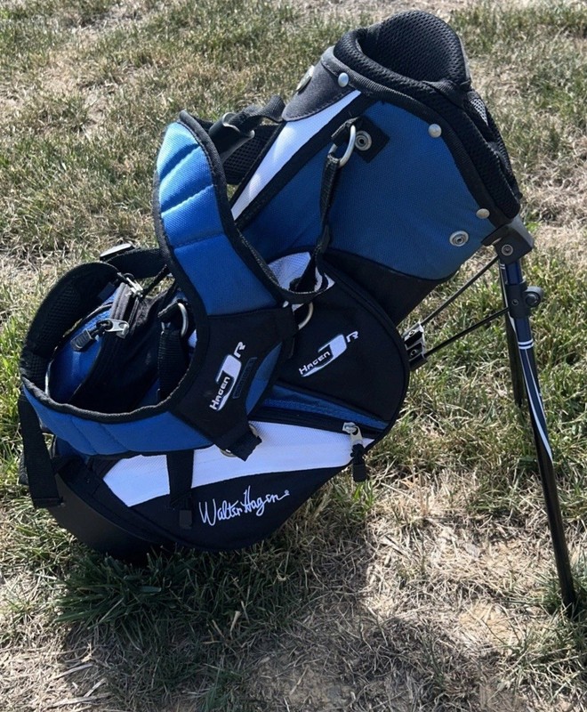 Walter Hagen Jr Series 4 Way Dual Strap Carry Stand Golf Bag Black Blue 23” Tall