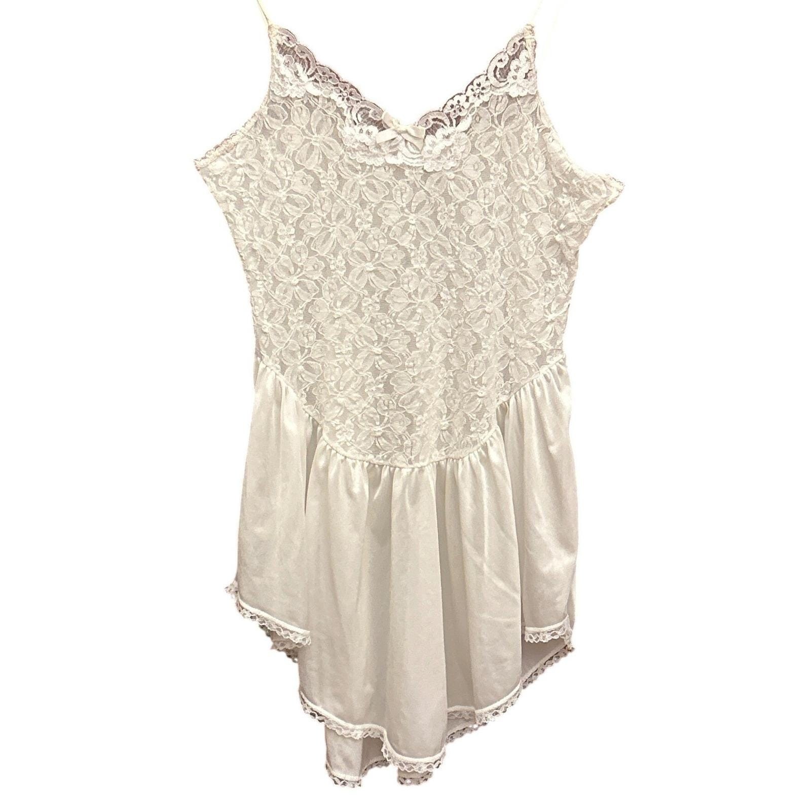 80s Inner Most Lace Teddy Bodysuit Coquette Angelcore White Lingerie Made in USA