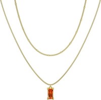 Kette 18K Vergoldet Mit Geburtsstein AnhäNger Gold Layering Halskette Damen