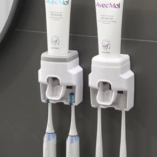 Automatic Toothpaste Dispenser Wall Mount with Toothbrush Holder