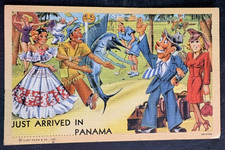 vtg postcard Just Arrived in Panama Maduro Canal Zone Linen