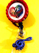 Music Red 10 Id badge holder retractable alligator clip