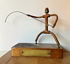 vintage Fisherman metal Sculpture wood base mid century modern Paul McGinnis art
