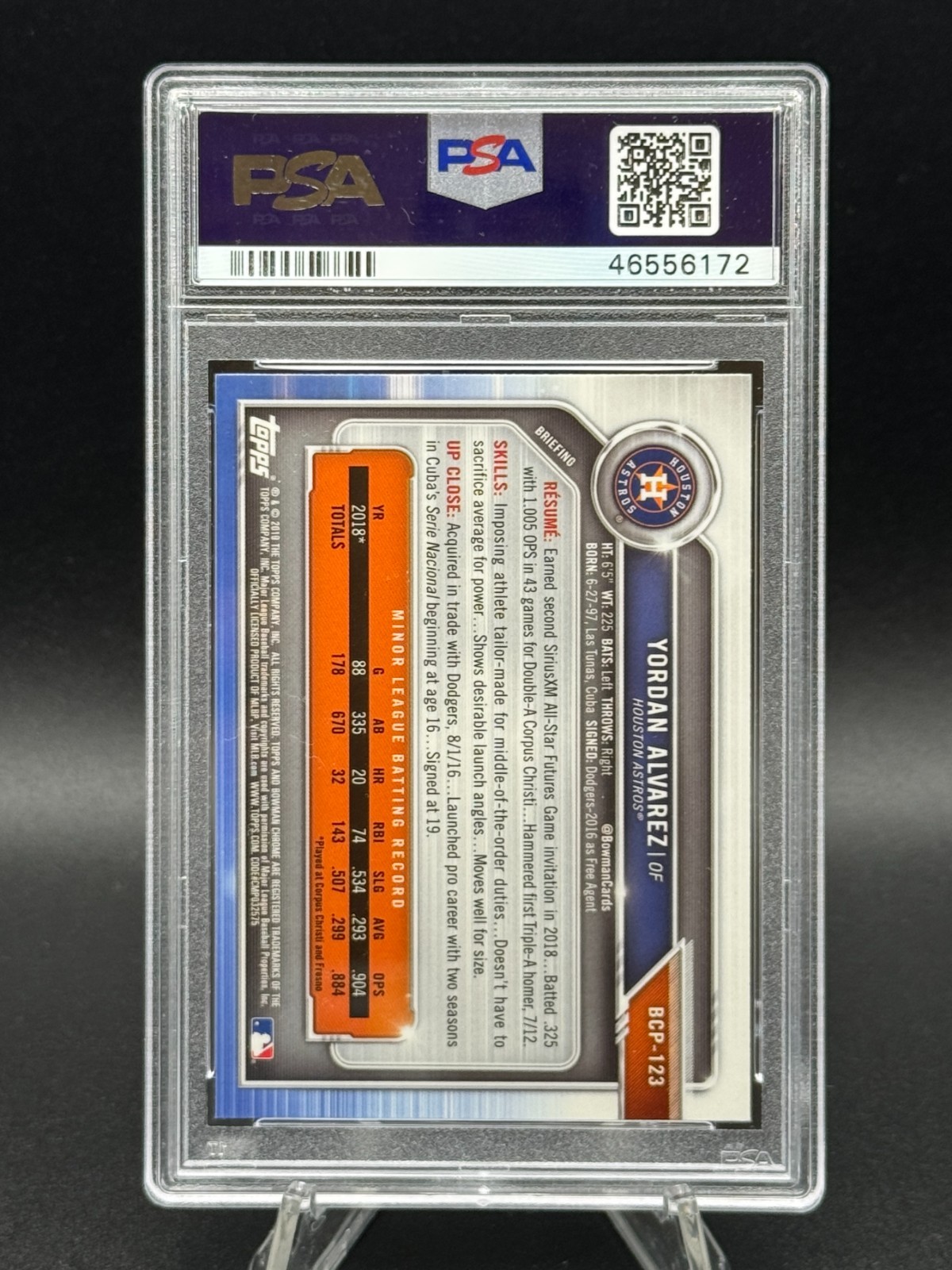 YORDAN ALVAREZ Rookie 2019 Bowman Chrome Prospects BCP123 🔥 PSA 10 GEM MINT 🔥 view 2